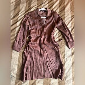 Zara Brown Button-Up Mini Dress with Adjustable Side Cutouts